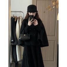 批发富家千金感黑色呢子大衣女2026冬季高级感小个子<b class='q'>短</b>款斗篷毛呢外套