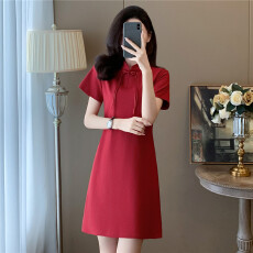 批发新中式纯棉连衣裙女<b class='q'>夏季</b><b class='q'>旗袍</b>新款气质修身显瘦纯色短袖盘扣a字裙