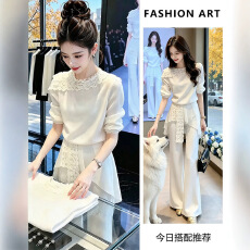 批发罗粉小众面料设计师品牌拼合卫衣<b class='q'>上衣</b>搭气质屁帘微喇<b class='q'>裤</b>套<b class='q'>装</b>女秋季