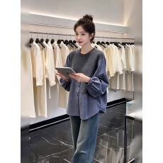 批发罗粉面料设计师品牌假两件拼合长袖<b class='q'>格子</b><b class='q'>衬衫</b>搭高腰牛仔裤套装秋季