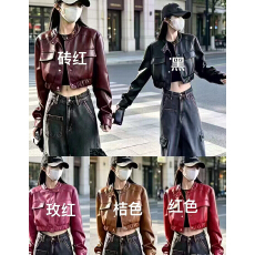 批发新款 复古辣妹pu皮美拉德短款皮外套