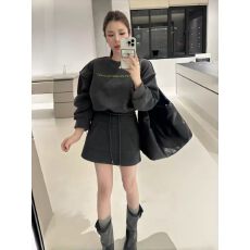批发休闲风深灰色米白色圆领长袖短款字母印花休闲运动<b class='q'>套装</b> 显瘦气质