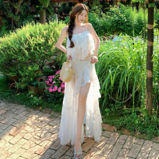 批发度假风白色吊带蕾丝<b class='q'>不规则</b>长裙<b class='q'>连衣裙</b> 显瘦气质