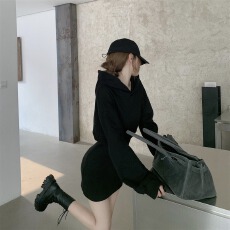 批发收腰包臀修身长袖法式小众连帽连衣裙女2026秋装新款<b class='q'>短裙</b>桔梗裙子
