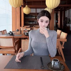 批发拼接长袖<b class='q'>包臀</b>针织连衣裙秋冬内搭收腰修身短裙