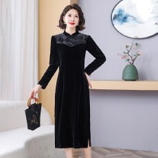 批发妈妈秋装长袖金丝绒连衣裙洋气2026新款中老年女<b class='q'>春</b>秋国风旗袍裙子