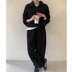 批发时尚套装女韩国chic羊羔毛套装<b class='q'>冬</b>季新款套头上衣宽松阔腿长裤子潮