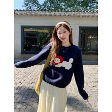 批发<b class='q'>可爱</b>卡通加厚提花圆领毛衣女冬季新款内搭宽松洋气百搭针织衫上衣