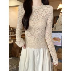 批发洋气时髦<b class='q'>蕾丝</b><b class='q'>打底衫</b>女冬季新款圆领修身提花内搭长袖小衫绝美上衣