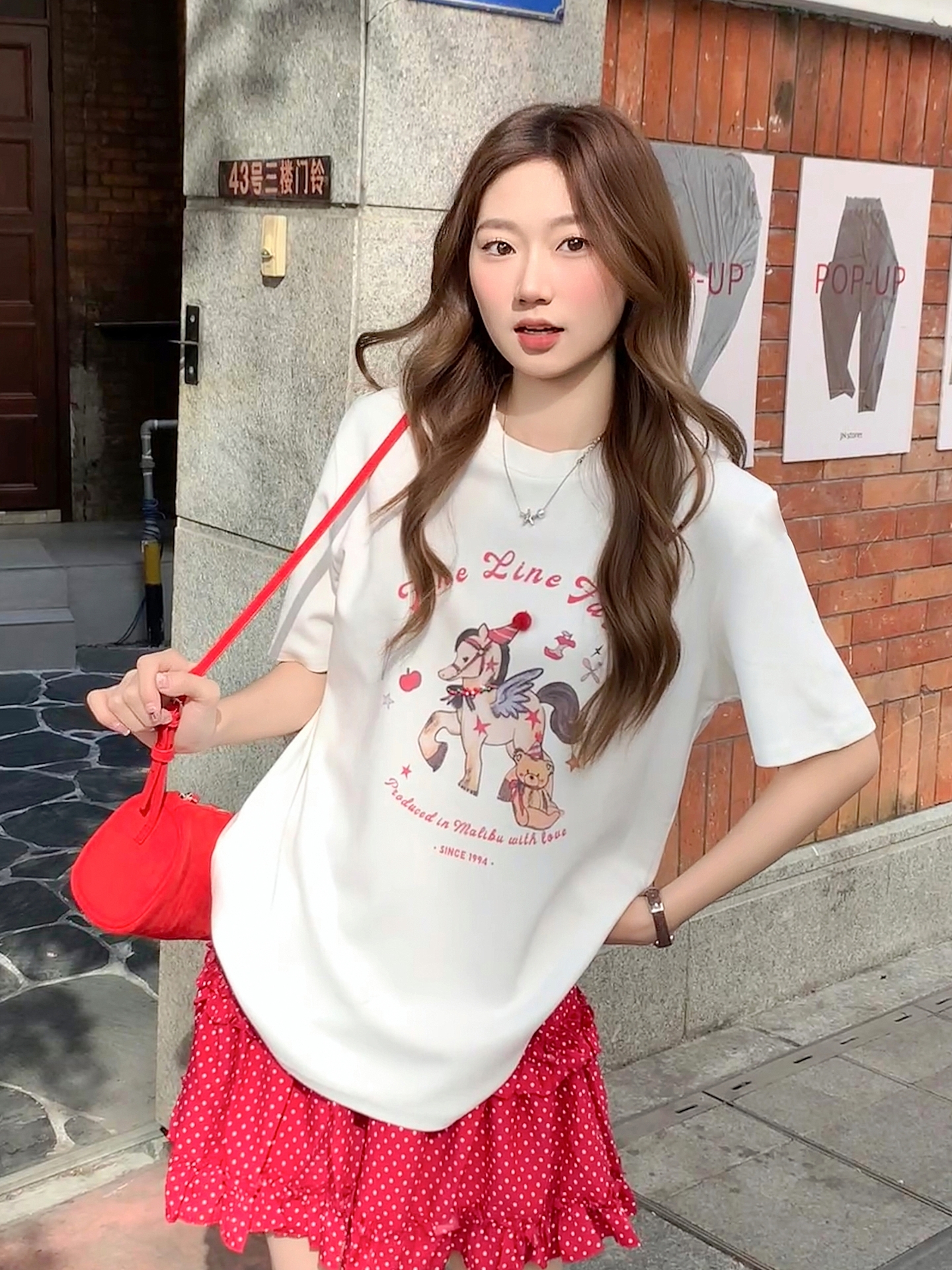 MY17640# 卡通印花圆领正肩短袖t恤新款宽松显瘦休闲慵懒风上衣女裝貨源服裝批發