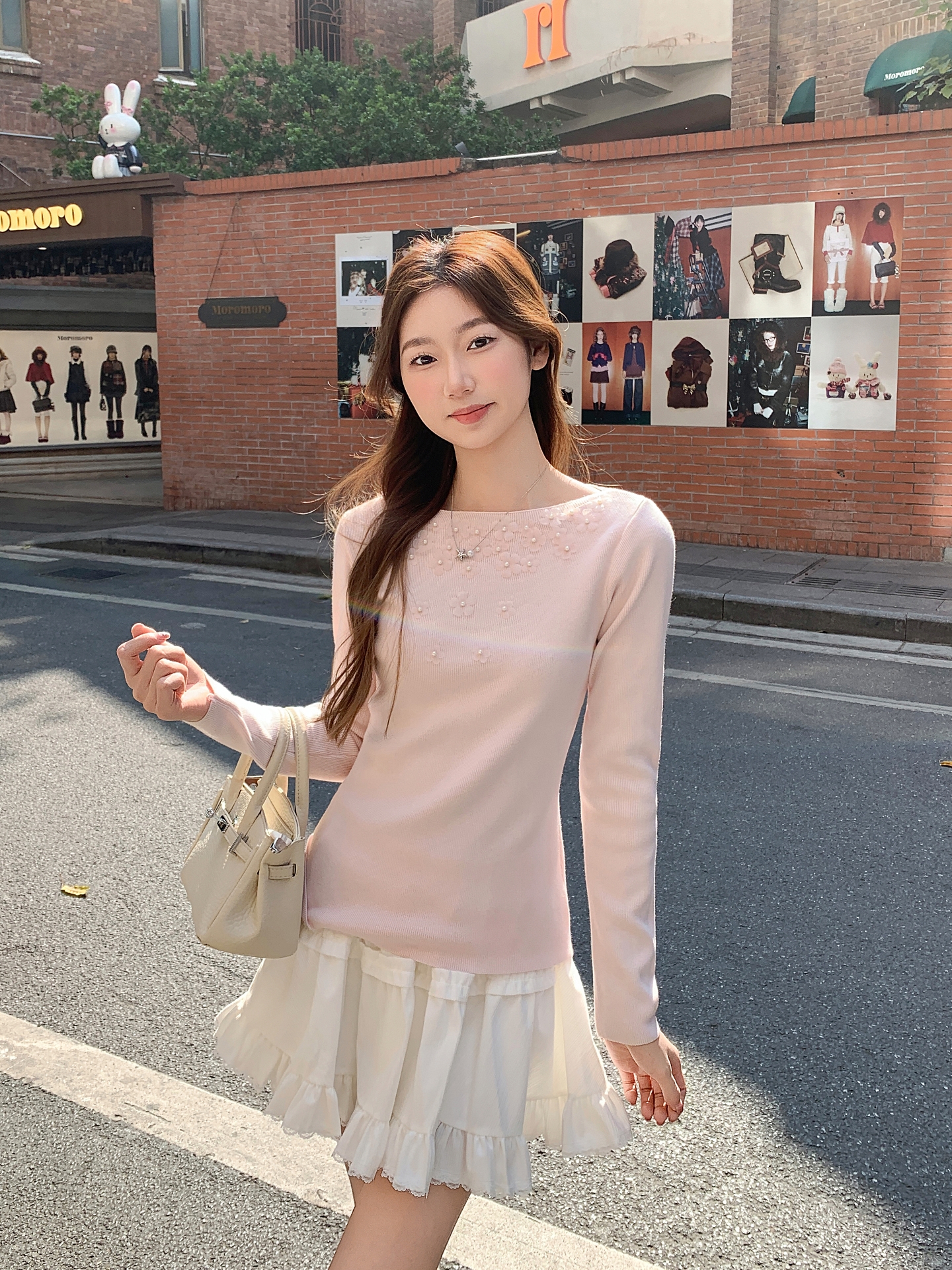 MY17651# 韩系修身立体花朵钉珠针织毛衣新款设计感显瘦绝美打底上衣女...