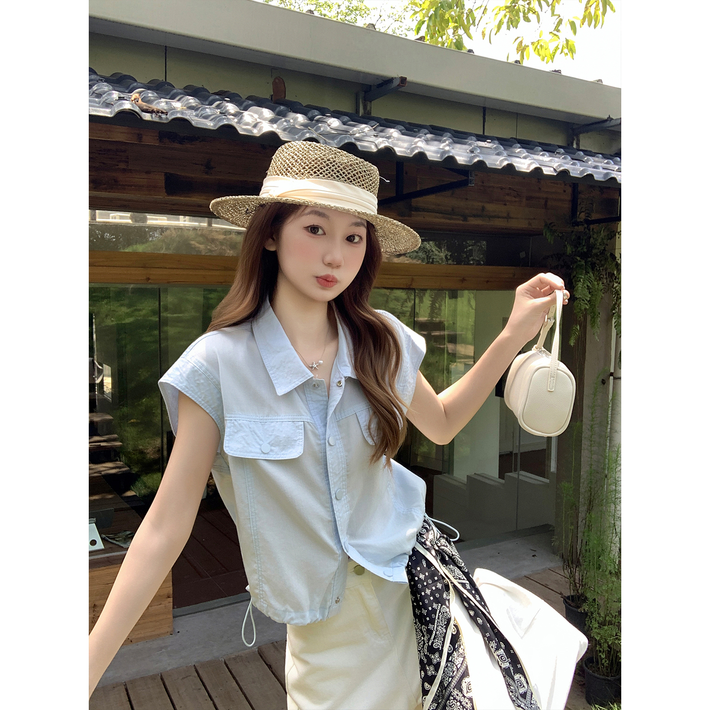 달콤한 차가운 핫걸 바람 POLO 칼라 민소매 여성 셔츠 여름 새로운 한 부서 밑단 펌프 로프 슬림해 보이는 외부 가져 가라. 셔츠 맨위