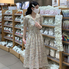 批发实拍法式复古少女感披肩领碎花棉布连衣裙<b class='q'>甜美</b>浪漫温柔风显瘦裙子