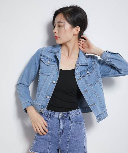 실사 가을 새로운 항구 바람 데님 짧은 외투 여성 긴팔 맨위 작은 키 캐주얼 색상 재킷 외출용