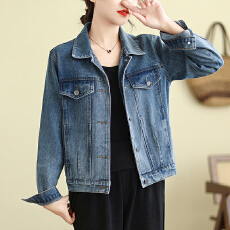 批发实拍复古宽松休闲蓝色<b class='q'>牛仔</b>短<b class='q'>外套女</b>长袖显瘦<b class='q'>牛仔</b>夹克春秋百搭上衣