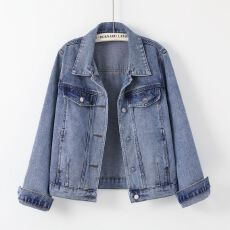 批发实拍复古宽松休闲蓝色短<b class='q'>外套女</b>长袖显瘦百搭<b class='q'>牛仔</b>夹克春秋款上衣