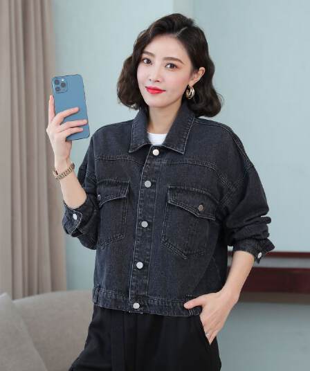 실사 순면 배트윙 소매 데님 짧은 외투 봄 가을 새로운 긴팔 루즈핏 워크웨어 데님 맨위 다용도 재킷