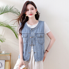 批发实拍百搭纯棉气质复古无袖<b class='q'>牛仔</b><b class='q'>马甲女</b>士外穿坎肩显瘦短款上衣潮